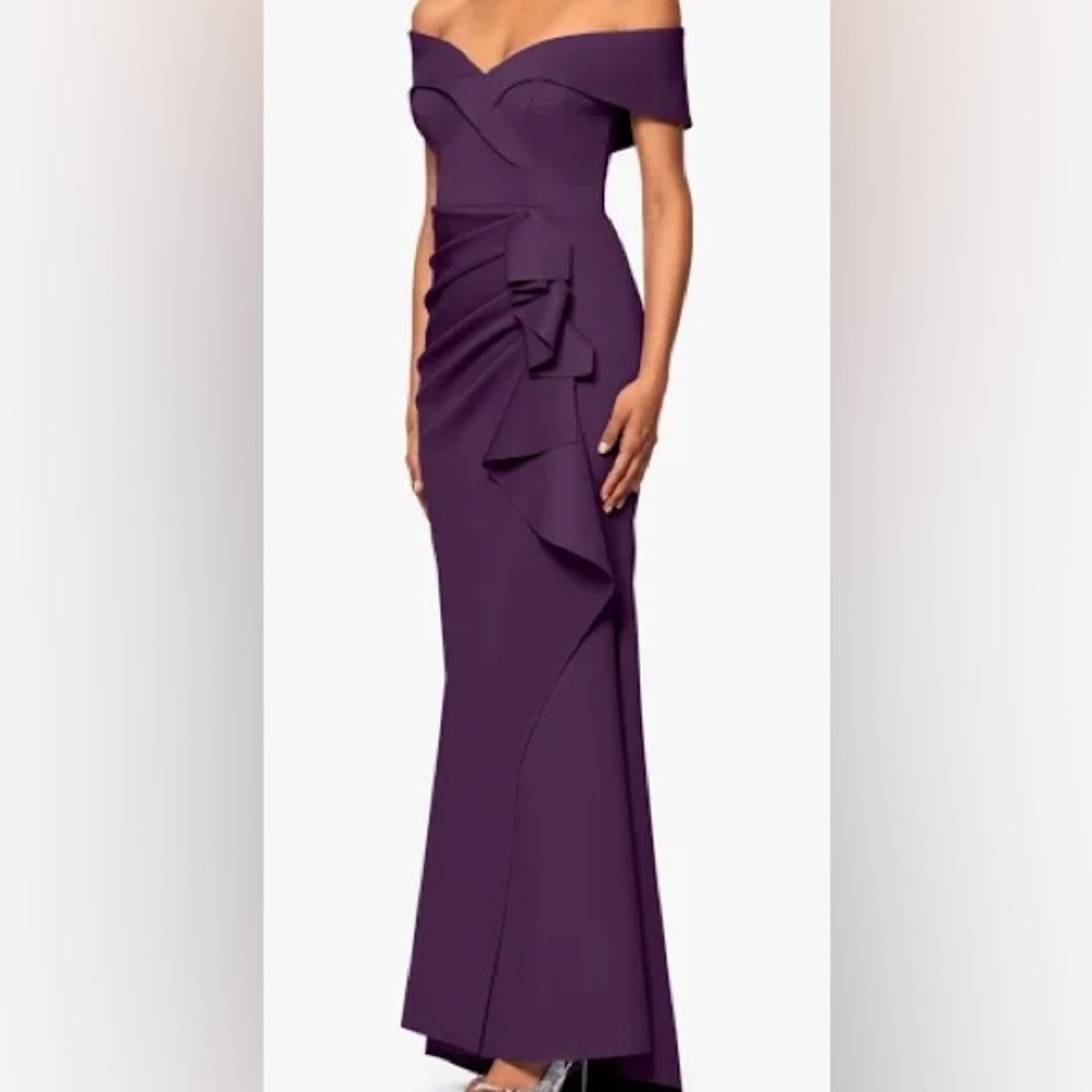 NWT XSCAPE ruched purple dress